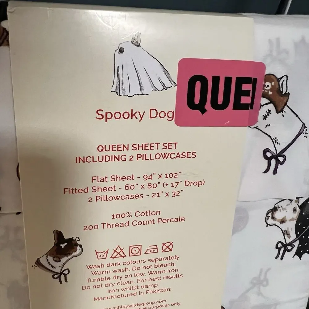 Cath Kidston Spooky Dogs Queen 4 Pc Sheet Set Halloween Costume White Percale